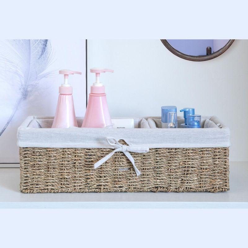 Vintiquewise Seagrass Shelf Storage Baskets with Lining, Set of 3