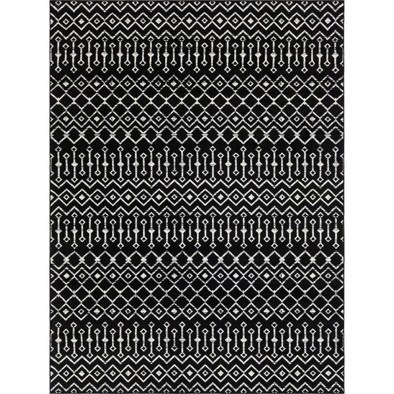 Black and Ivory Rectangular Trellis 9' x 12' Synthetic Rug