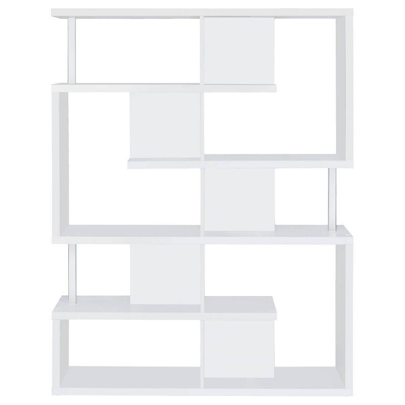 Modern White Zig Zag 5-Tier Bookcase with Chrome Accents