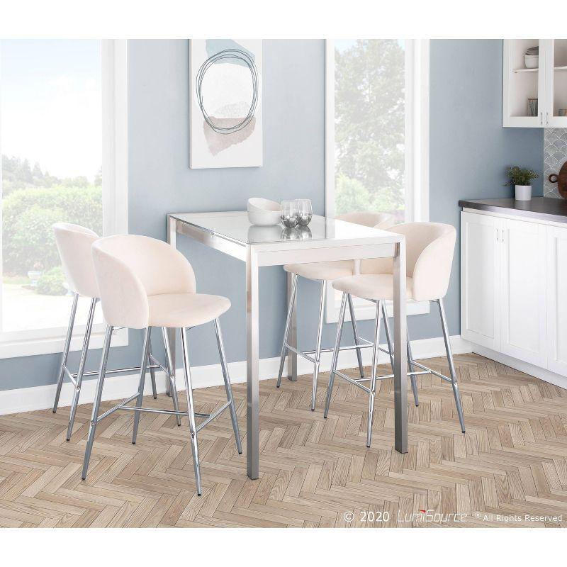 Fran Chrome and Cream Velvet Contemporary Counter Stool, Set of 2