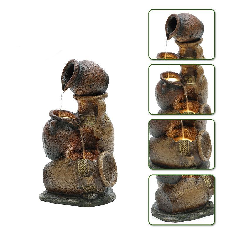 LuxenHome Brown Urns Resin Outdoor Fountain with Lights