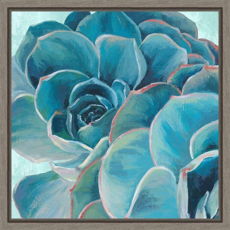 Large Blue and Green Succulent Canvas Print with Frame