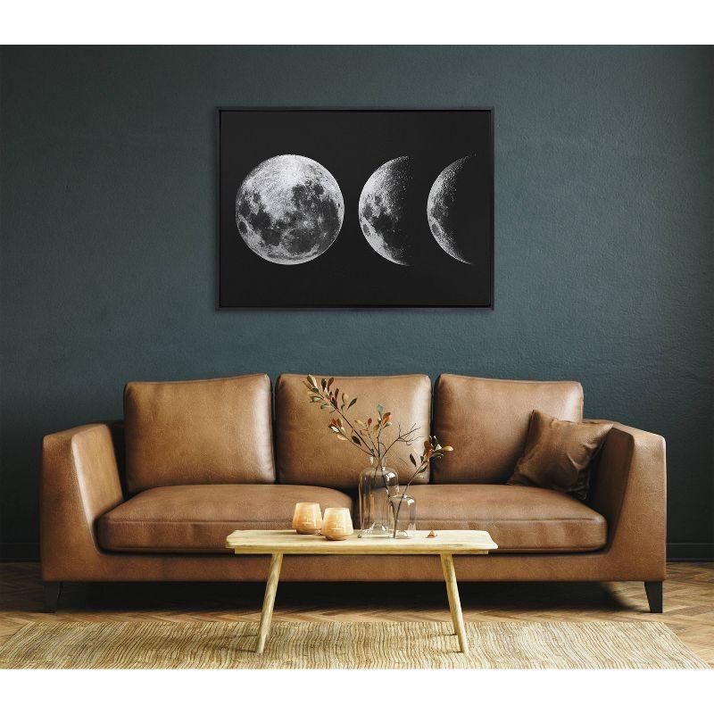 Kate & Laurel All Things Decor 28"x38" Sylvie Mod Moon Its Just a Phase BW Framed Metallic Canvas Wall Art by The Creative Bunch Studio:
