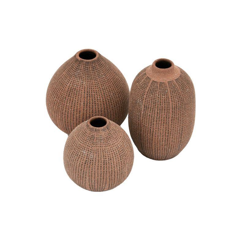 Storied Home Decorative Textured Stoneware Vases, Set of 3, Blush