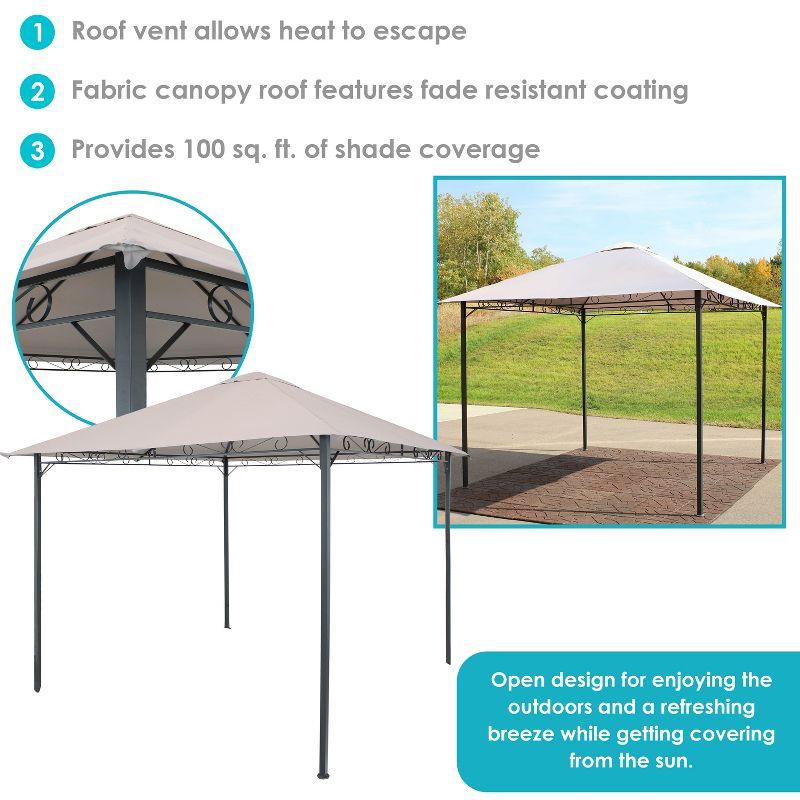 Sunnydaze Steel Open Gazebo with Weather-Resistant Polyester Fabric Top and Black Metal Frame for Backyard, Garden, Deck or Patio - 10' x 10' - Gray