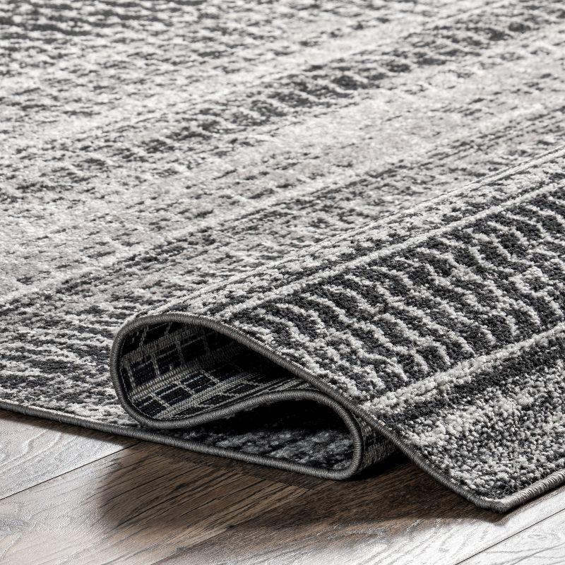 Nova Striped Dark Gray Synthetic 32" Reversible Runner Rug