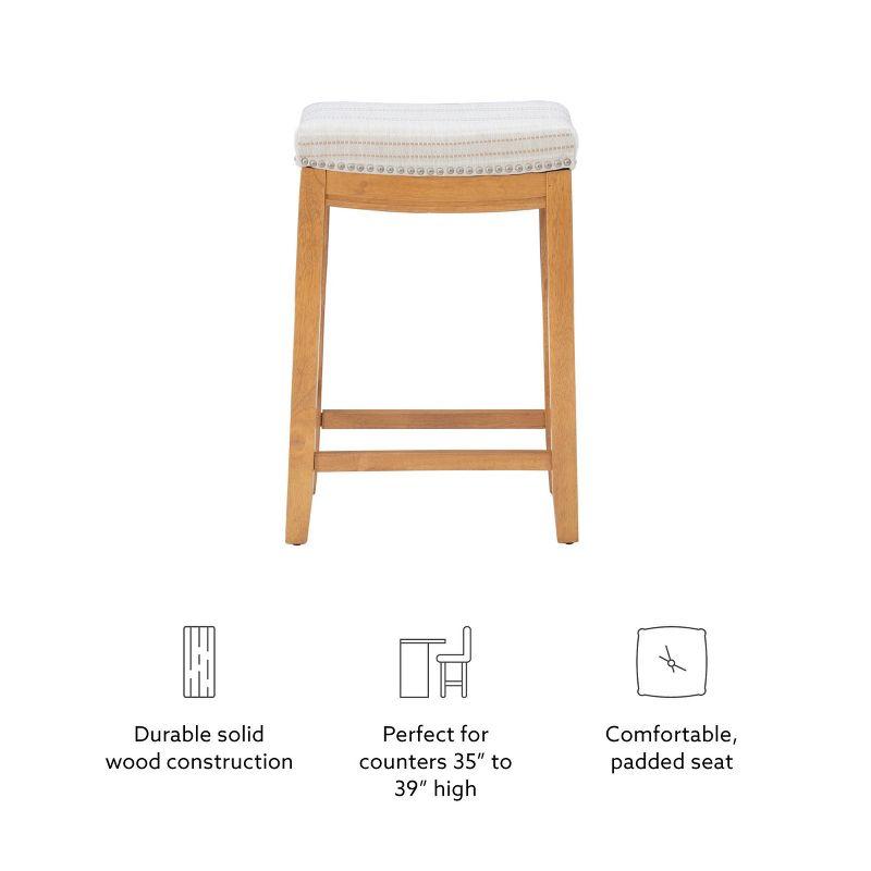 Claridge Backless Nailhead Saddle Counter Height Barstool Natural Stripe - Linon