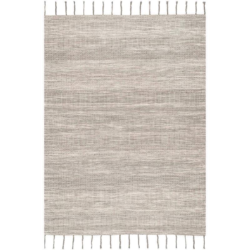 Reversible Geometric Beige Cotton Area Rug 5'x8'