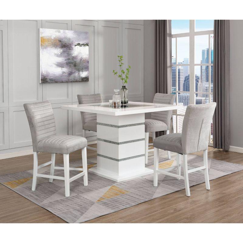 Elizaveta 47" Square High Gloss Counter Height Table with Faux Crystal