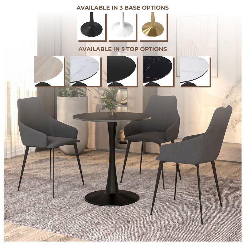 LeisureMod Round Dining Table 27" MDF Wood Tabletop in Black Steel Bistro Series