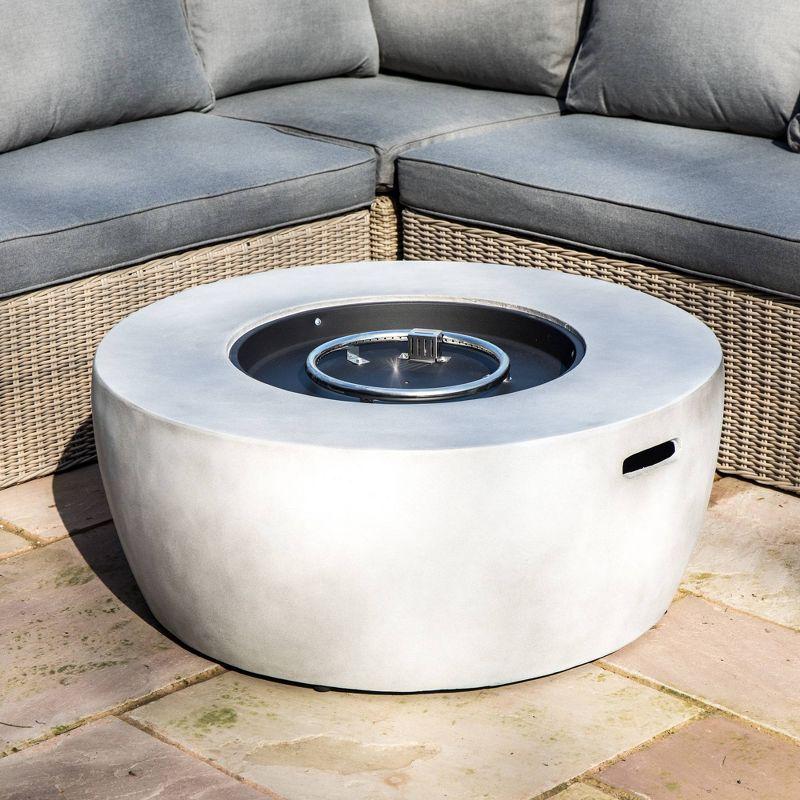 Modern 36" Outdoor Bowl Round Propane Gas Fire Pit with Concrete Base - Teamson Home: Electronic Ignition, 50K BTU, Includes PVC Cover