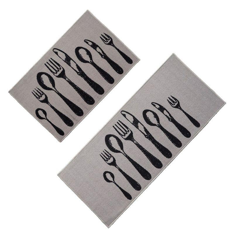 Evideco Comfort Chef Kitchen Runner Mats, Cutlery Design, Low-Profile, Universal Fit, 32"/48"L x 20"W (Set of 2)