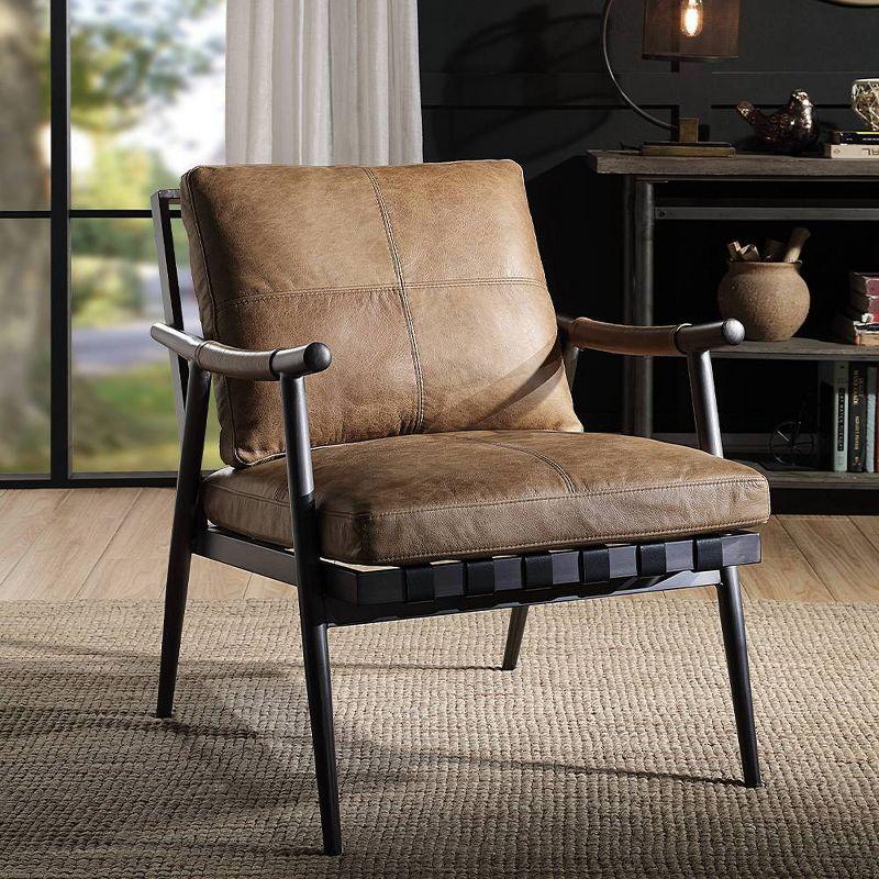 Anzan Chestnut Leather and Matte Iron Accent Chair