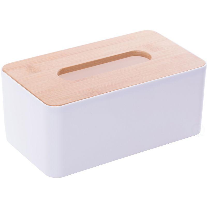 Basicwise Bamboo Removable Top Lid Rectangular Tissue box