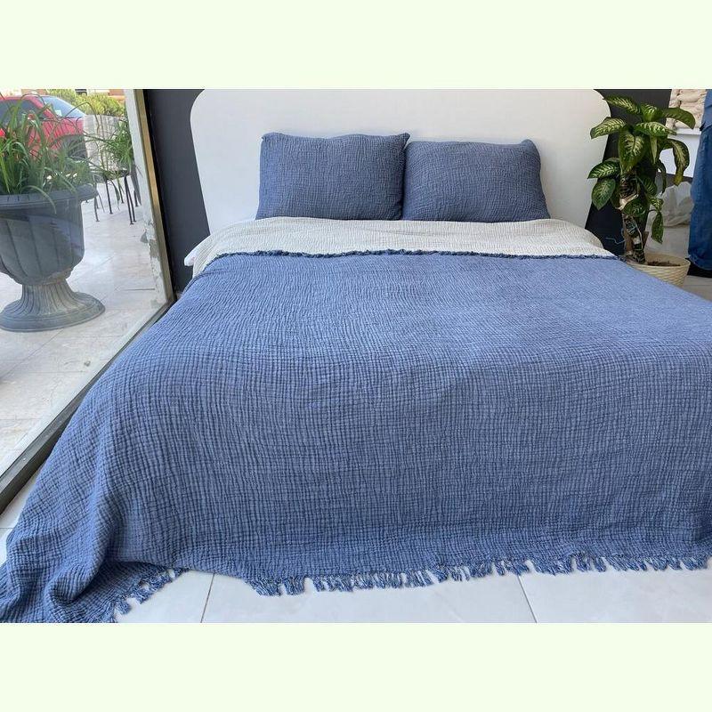 Sussexhome Muslin Blanket 4 Layers, Soft Bedspread, 100% Cotton Muslin Bed Cover, Reversible Coverlet, Indigo Blue, 63x90 inches, Twin Size