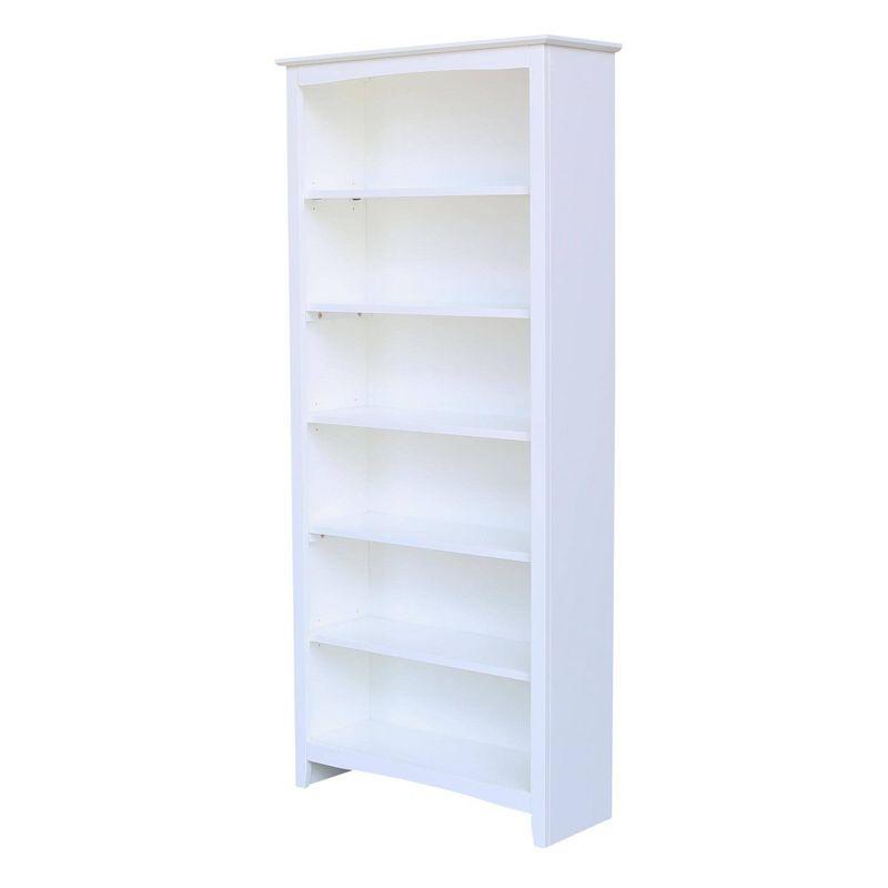 72" Shaker Bookshelf White - International Concepts: Solid Wood, 5 Fixed & Adjustable Shelves