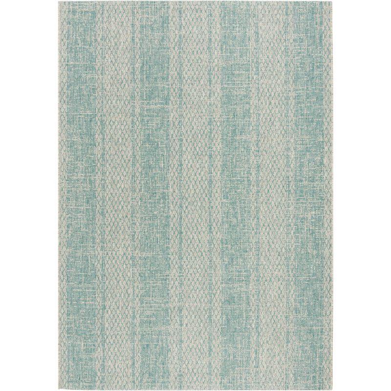 Courtyard CY8736 Power Loomed Indoor and Outdoor Area Rug - Light Grey/Aqua - 4'x5'7" - Safavieh