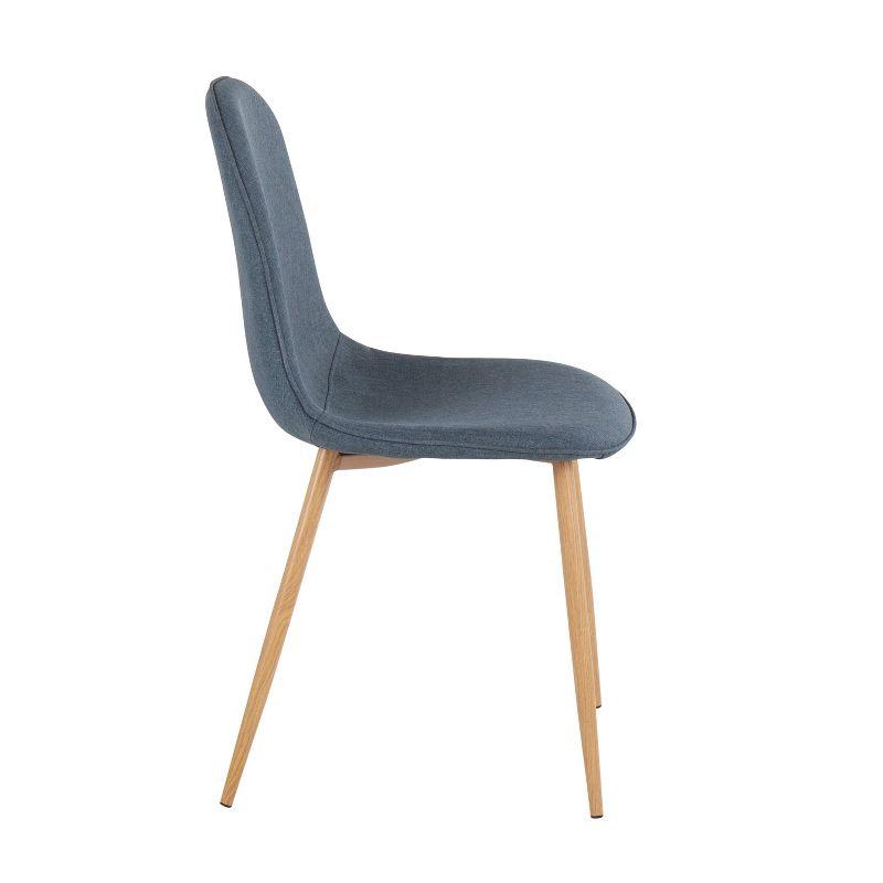 High-Back Pebble Upholstered Dining Chairs in Natural Wood & Blue