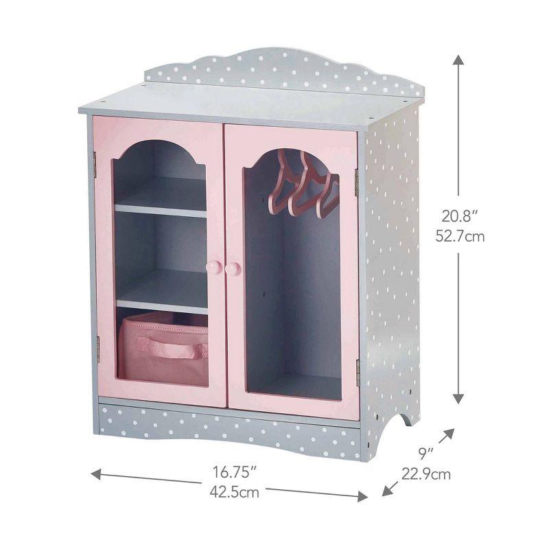 Olivia's Little World Polka Dots Princess Toy Closet with Hangers for 18" Dolls - Gray/Pink