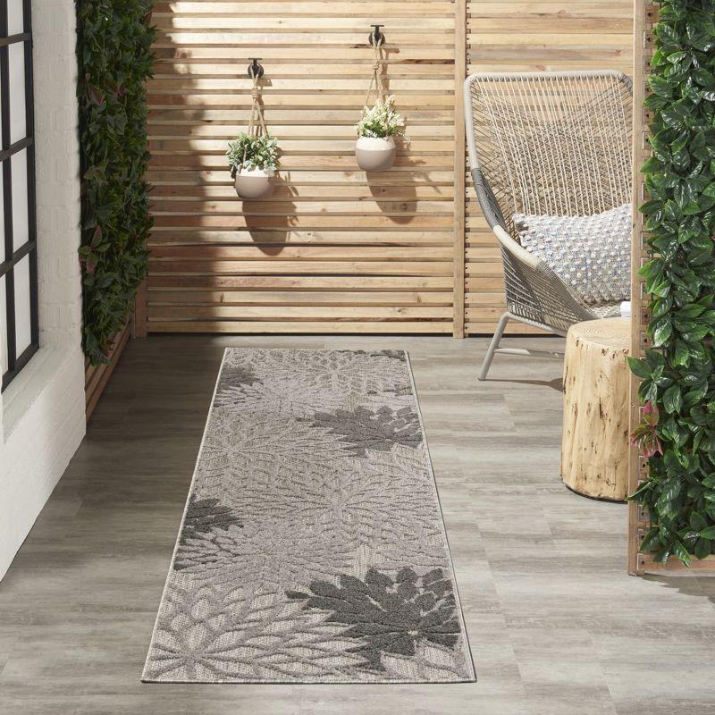 Aloha Silver Grey Floral Bloom 2' x 6' Synthetic Runner Rug