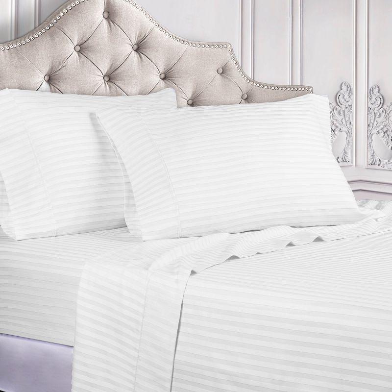 White Full Egyptian Cotton Deep Pocket Striped Sheet Set