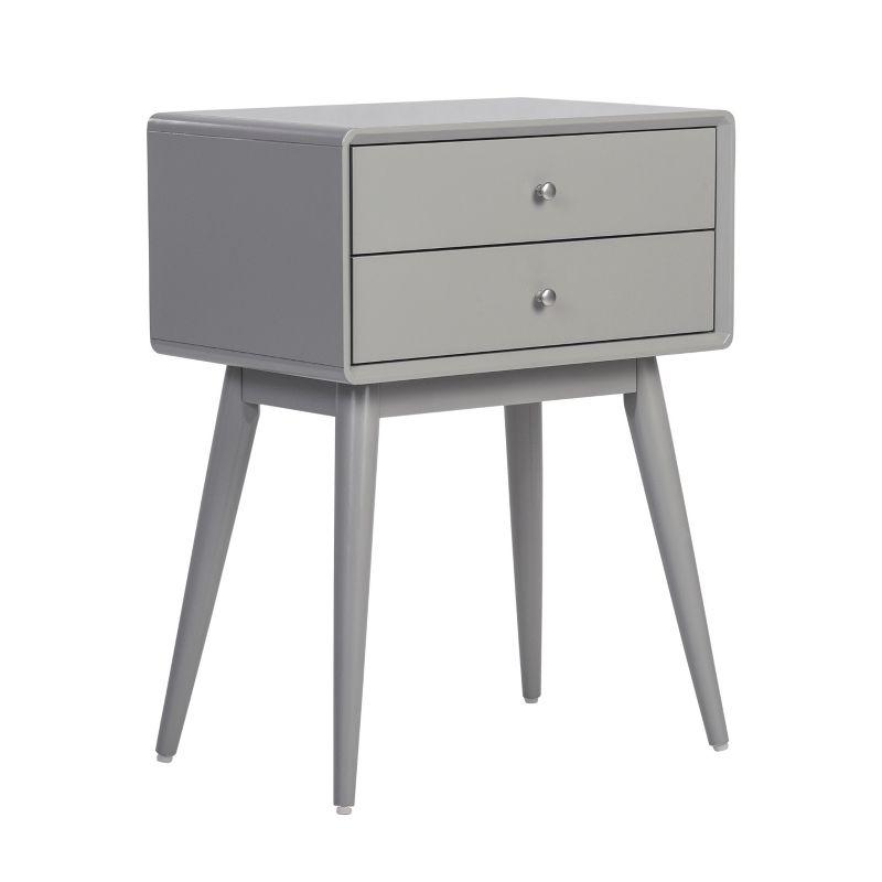 Rory Two Drawer Side Table Gray - Adore Decor: Mid-Century Modern, MDF Wood, Tapered Legs