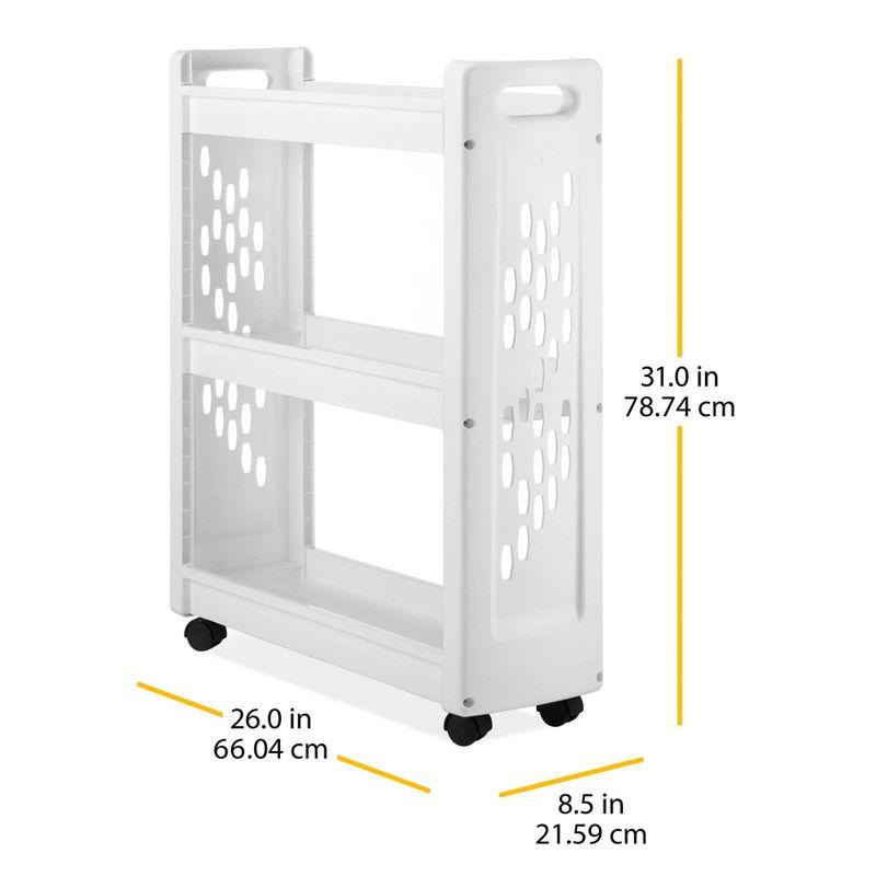 White Slim 3-Tier Rolling Storage Cart with Wheels