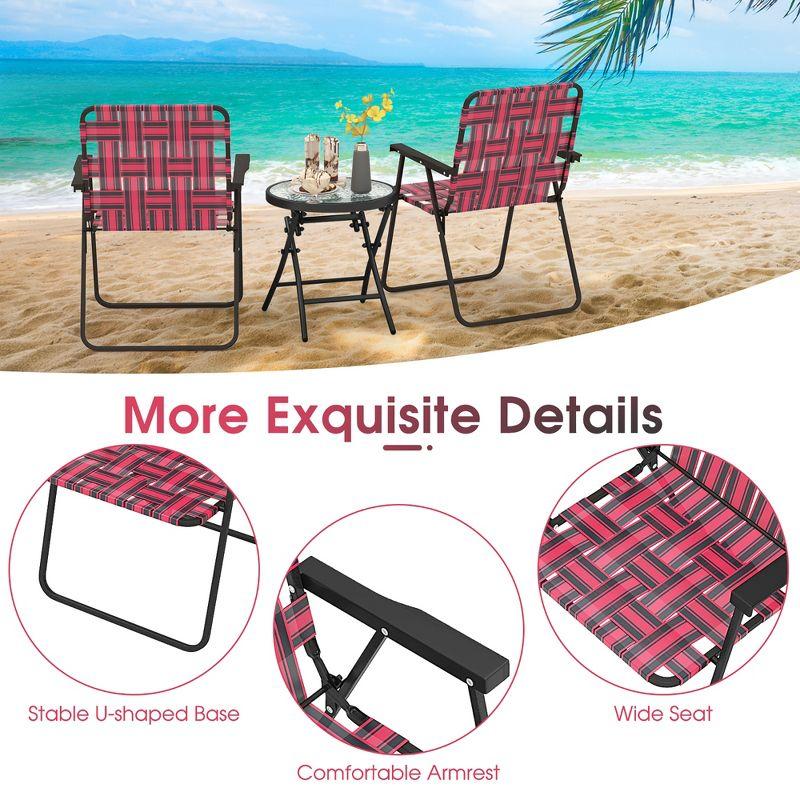 Tangkula Set of 2 Patio Folding Web Chair Set Portable Beach Camping Chair Red