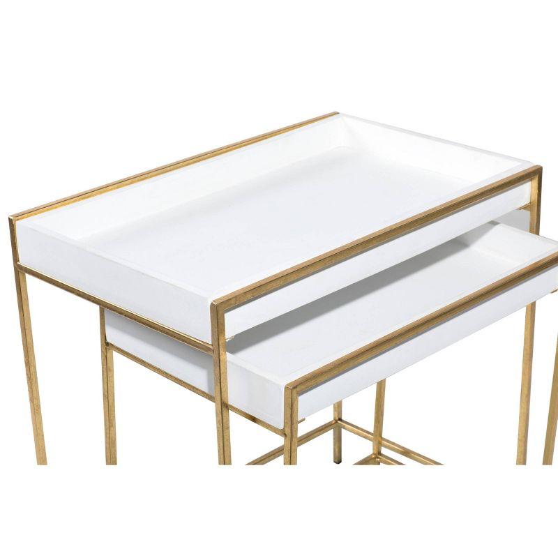 Blaine Wooden Nesting Tray Top Geometric Side End White Accent Table with Gold Metal Legs Set