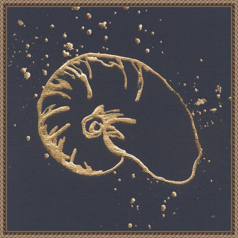 22"x22" Gold Nautilus Abstract Canvas Print with Beaded Frame