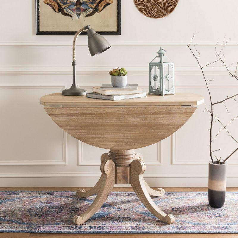 Round Beige Reclaimed Wood Extendable Dining Table