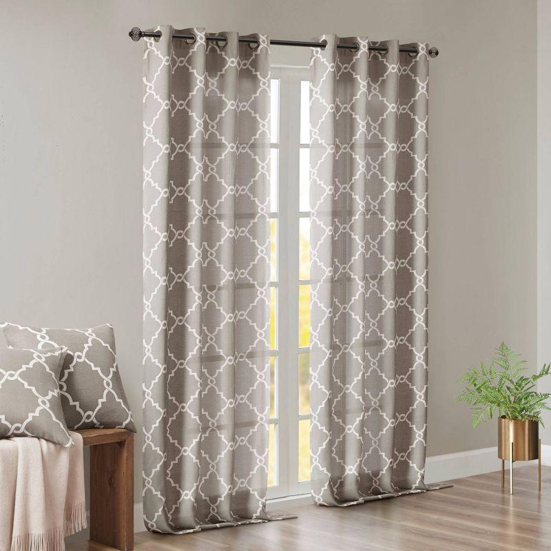 Fretwork Print Grommet Top Window Curtain Panel