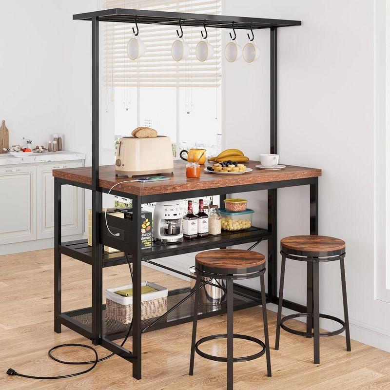 Vintage Iron and Wood 3-Tier Kitchen Island with Storage