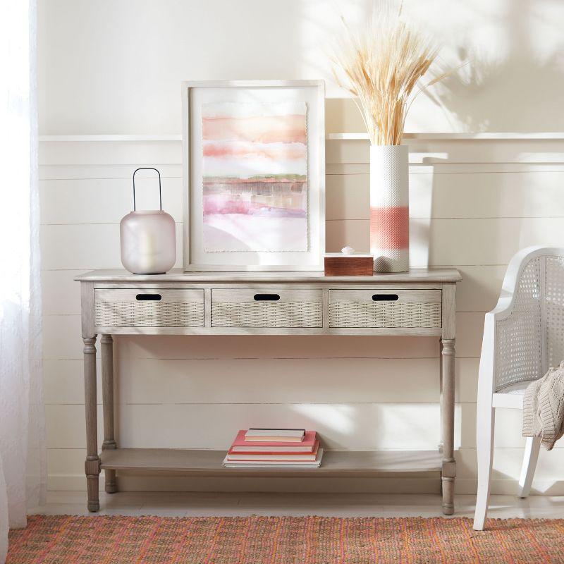 Greige Timeless Farmhouse Console with 3 Basket Drawers