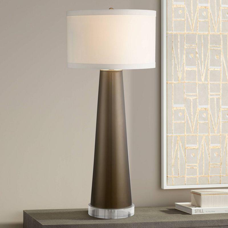 Possini Euro Design Karen Modern Table Lamp with Clear Round Riser 37 1/2" Tall Dark Gold Glass Off White Fabric Drum Shade for Bedroom Living Room