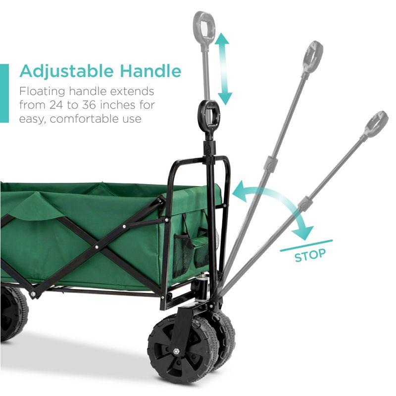 Best Choice Products 36in Folding Multipurpose Indoor Outdoor Utility Cart w/ Swivel Wheels, Adjustable Handle - Green