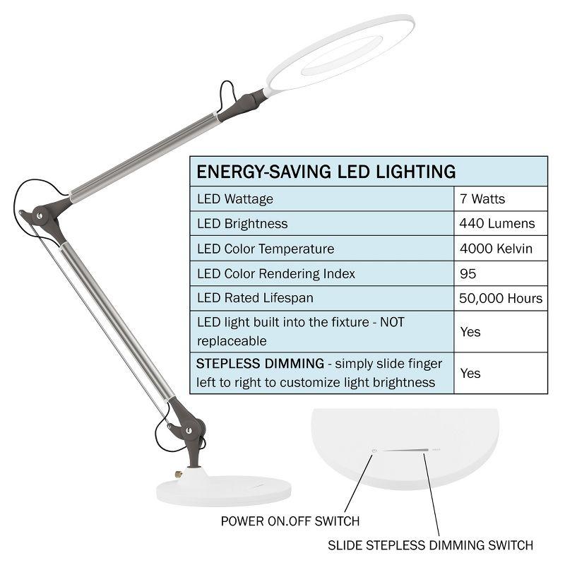 Hastings Home Adjustable Swing Arm LED Desk Lamp for Home Office (White)
