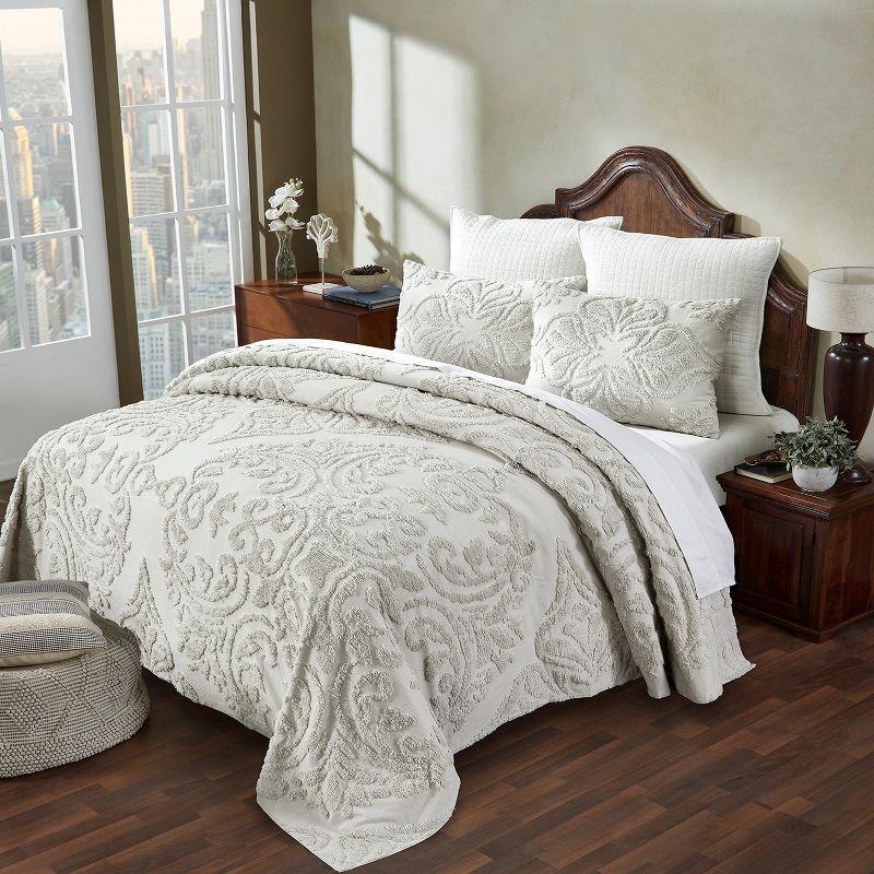 Better Trends Rylee 100% Cotton Premium Chenille Bedspread Set Soft & Breathable Floral Design Machine Washable, Luxurious All Season Comfort Bedding Set (Set of 3)