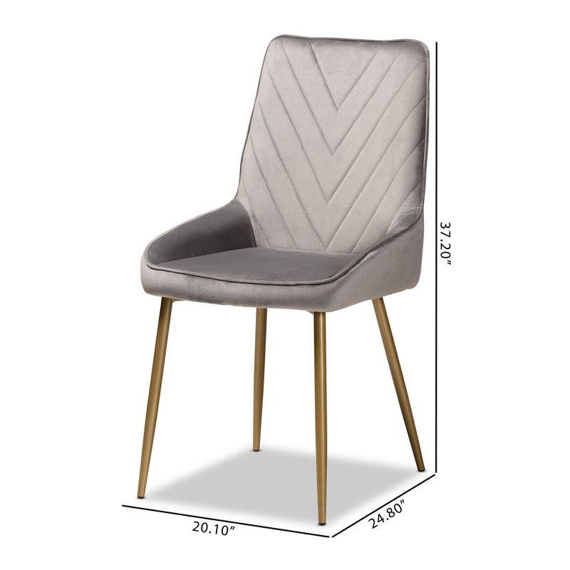 2pc Priscilla Velvet Fabric Upholstered Metal Dining Chair Set Gray/Gold - Baxton Studio