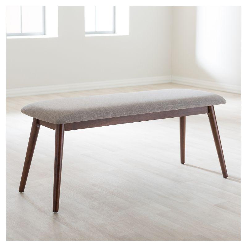 Baxton Studio Flora Mid-Century Modern Wood Dining Bench Light Gray Fabric/Oak Brown Finish