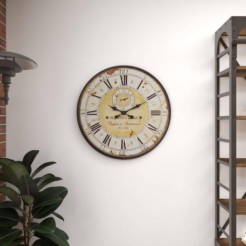 Vintage Wood Wall Clock with Typography Brown - Olivia & May