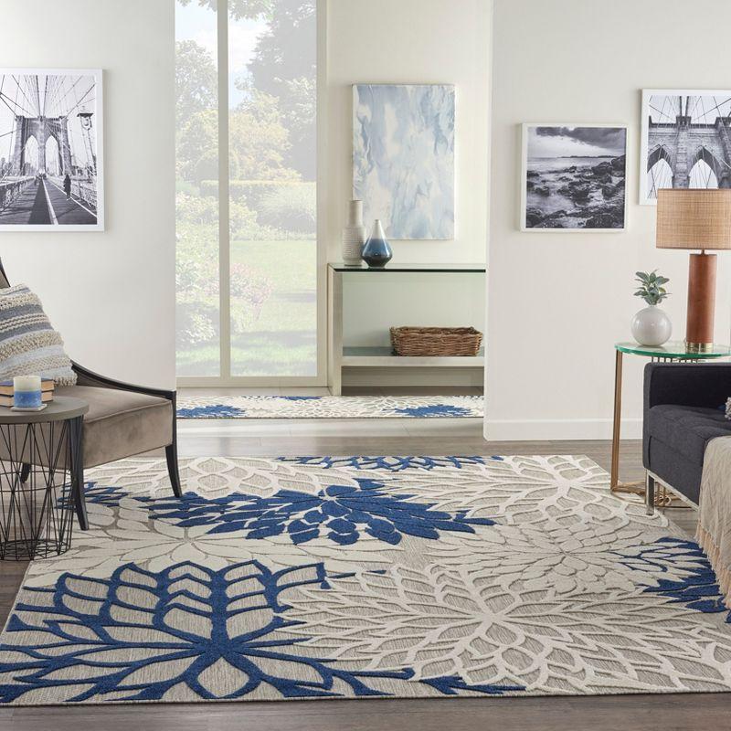 Nourison Aloha Floral Bloom Flatweave High-Low Indoor Outdoor Area Rug Ivory/Navy 7'10" x 10'6"
