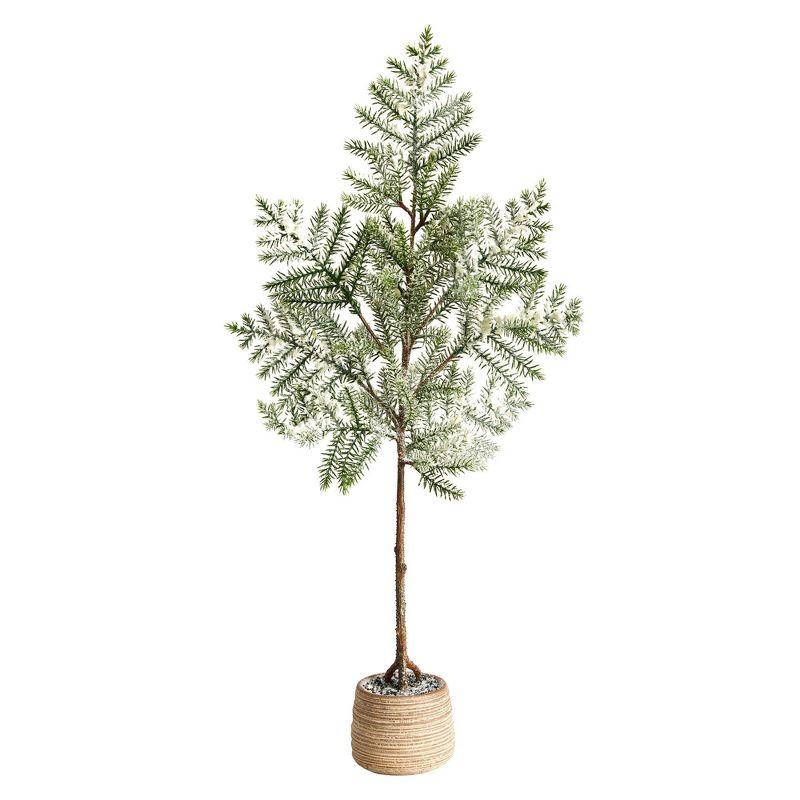 35" Frosted Pine Artificial Christmas Tree with Lights in Planter