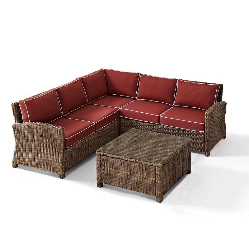 Bradenton 4-Piece Steel and Wicker Outdoor Sectional Set with Maroon Cushions