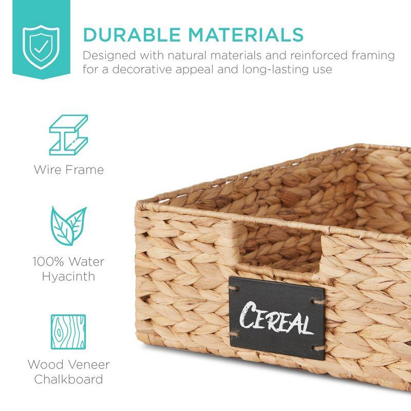 Natural Woven Water Hyacinth Storage Baskets with Chalkboard Labels