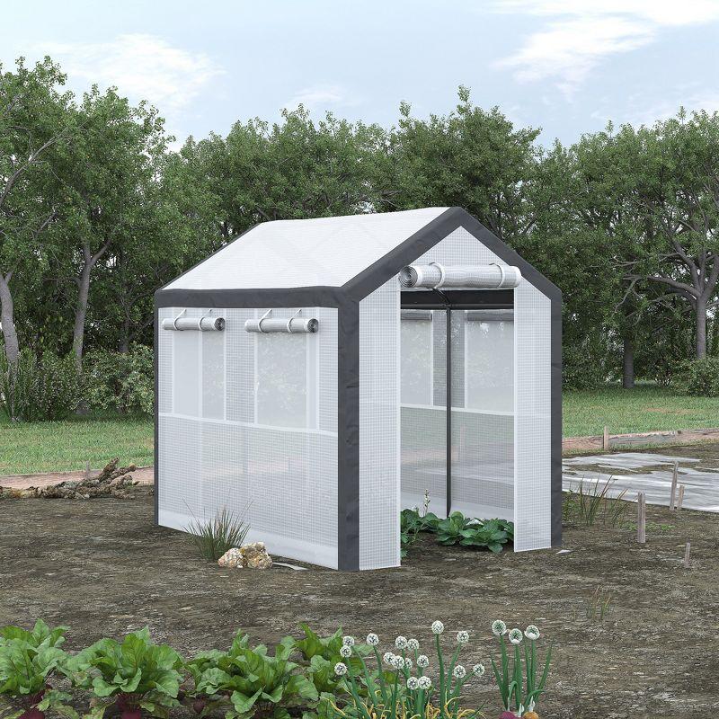 Outsunny Walk-In Greenhouse, Outdoor Gardening Canopy with Roll-up Windows, Zippered Door & Weather Cover