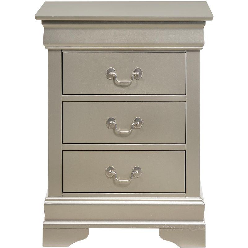 Passion Furniture Louis Philippe 3-Drawer Silver Champagne Nightstand (29 in. H x 21 in. W x 16 in. D)