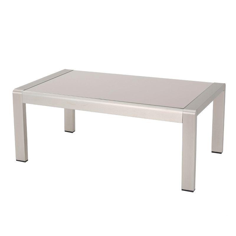 Cape Coral Rectangle Aluminum Coffee Table with Glass Top Silver - Christopher Knight Home: Weather-Resistant, for Patio Use