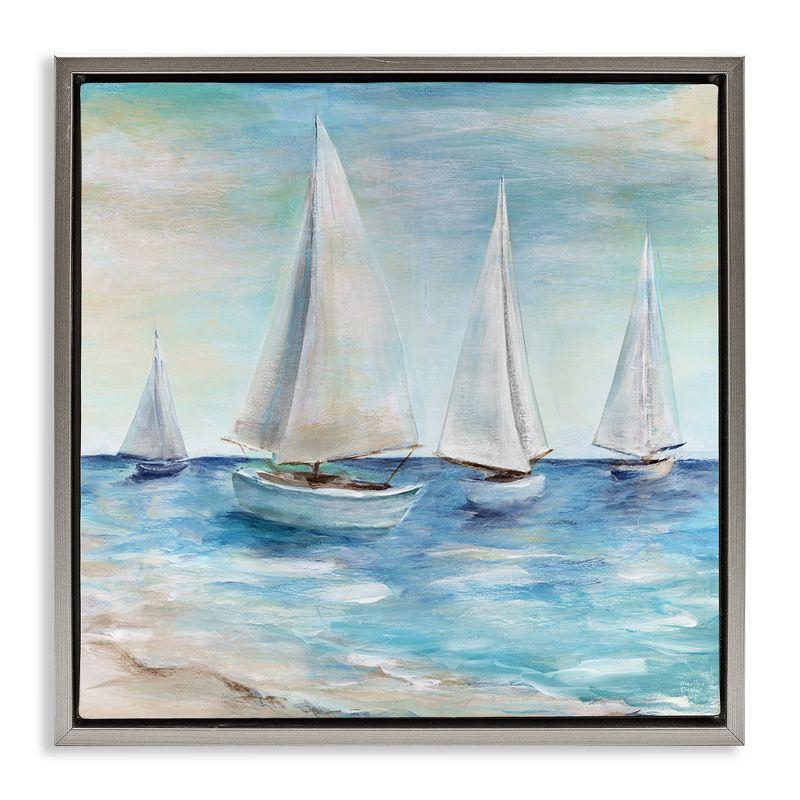 Sailboats Floating Peacefully Framed Canvas Art, 25" x 25"