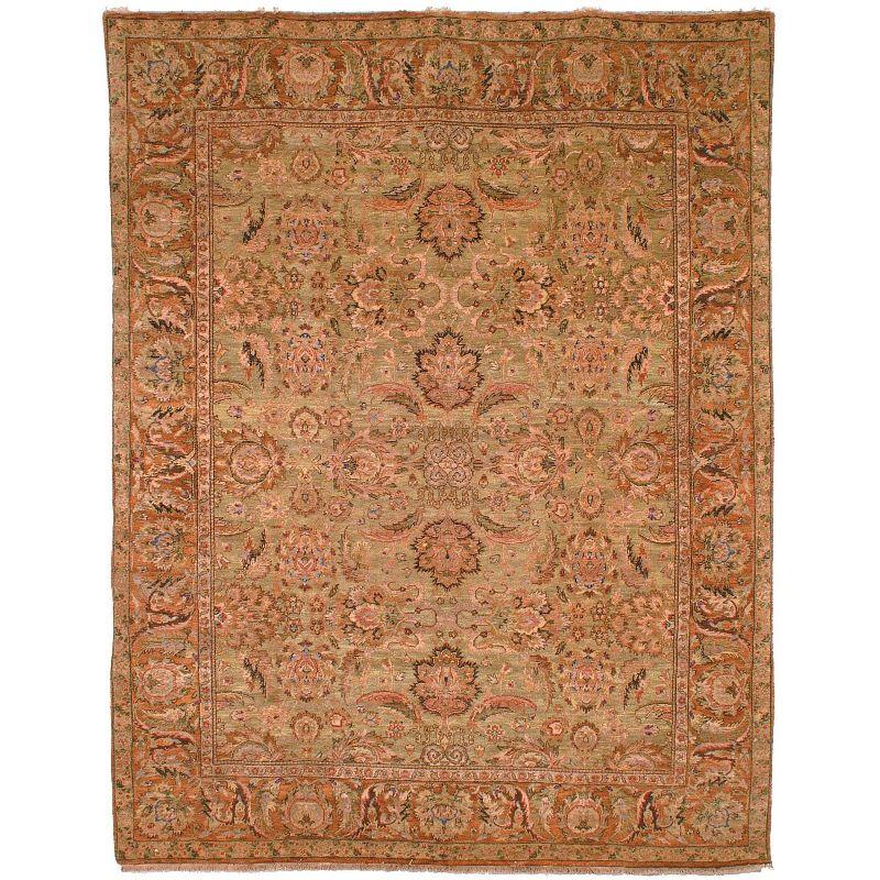 Hand-Knotted Light Green and Gold Wool Oriental Rug, 6' x 9'